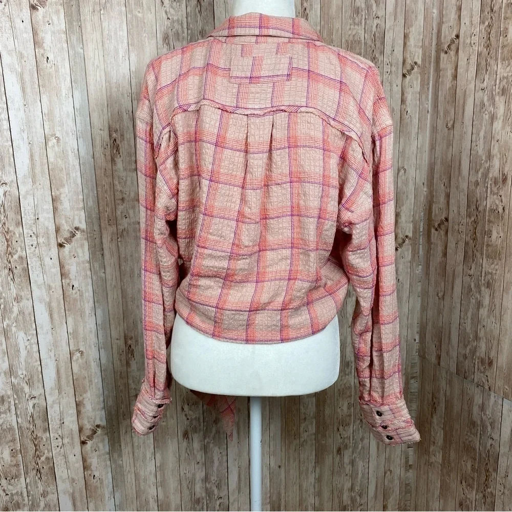 Free‎ People Running Wild Long Sleeve Plaid Wrap Top Size Large Women